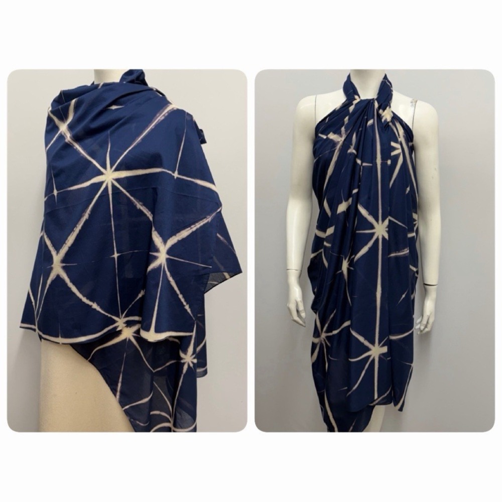 Lafayette 148 New York 100% Cotton Scarf Navy Beige Purple Tie Dye NWT $298.00